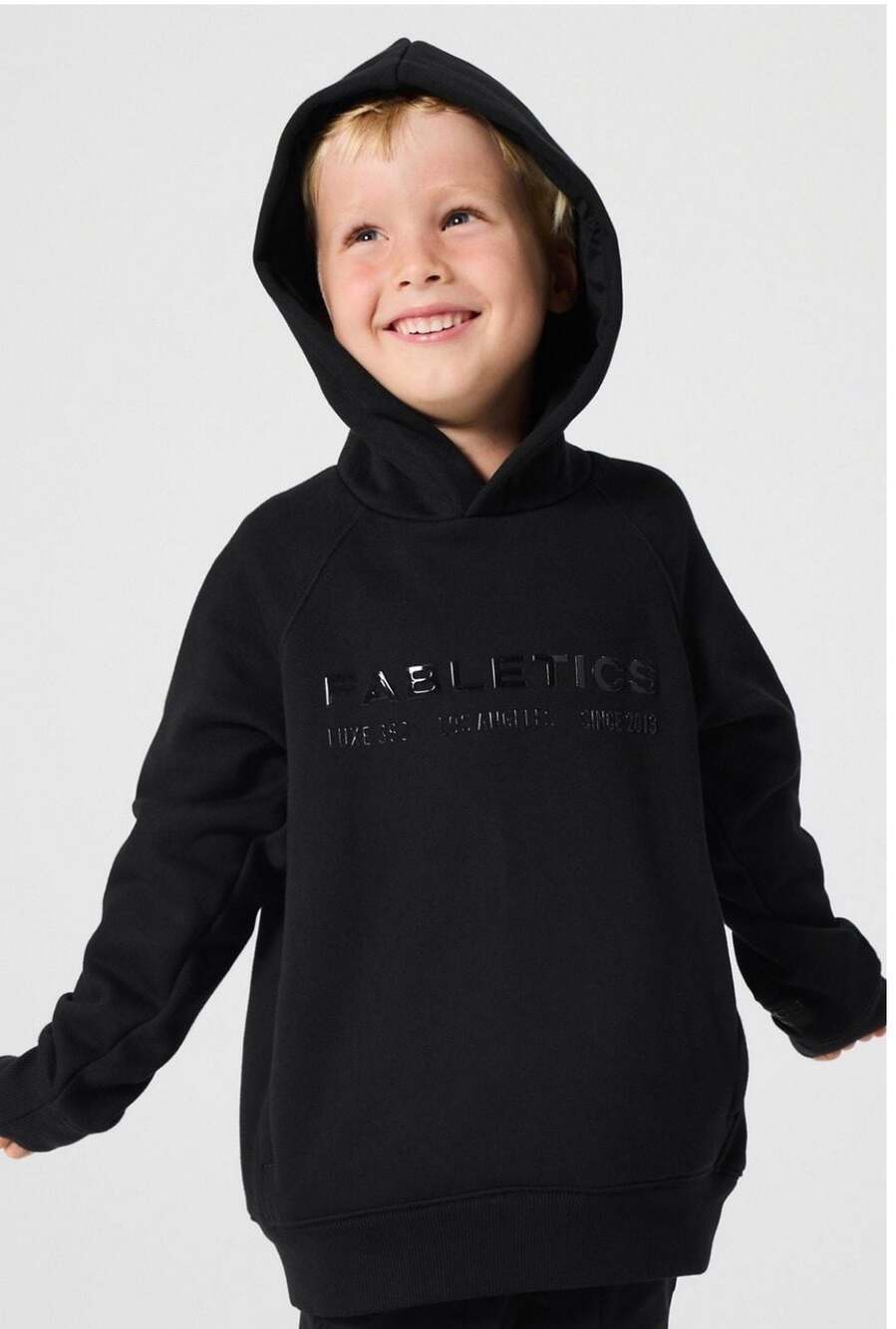 Fabletics The Kids Go-To 360 Luxe Black Embossed Logo Hoodie
